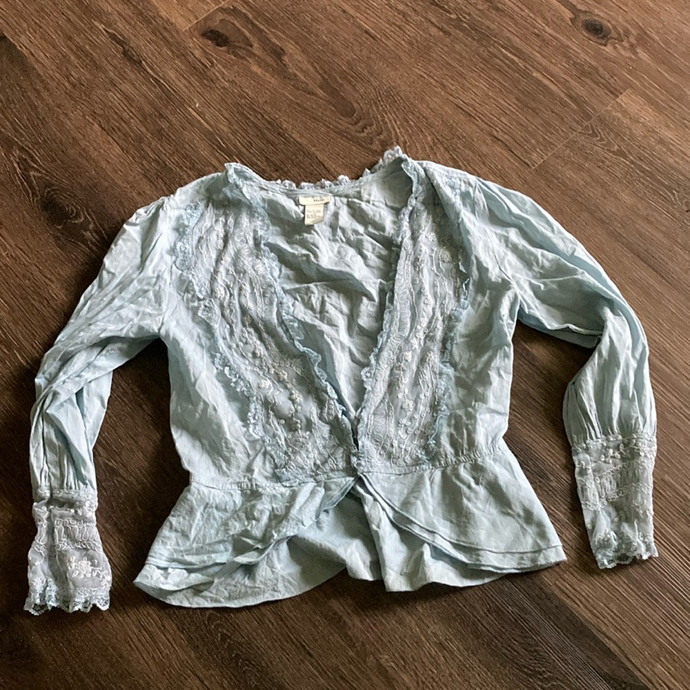 Odille Anthropologie blue lace top